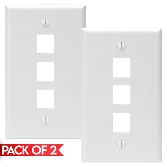 Cmple - [2 Pack] 3 Ports Keystone Wall Plate, Snap-In Keystone Jack Faceplate, QuickPort Wall Plate, Single Gang Wallplate with Three Standard Size Keystone Hole, White