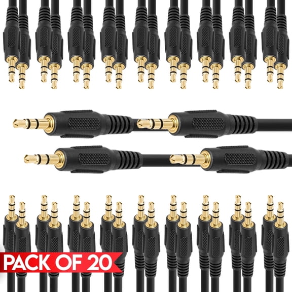 Cmple - [20 PACK] 6 FT 3.5mm Auxiliary Cable, Stereo Audio 3.5mm Male to Male Cord for Car, Phone/Tablet, TV, PC, Mac, iPod, iPad, Speakers, Headphones, Home Stereo System, Portable Speakers