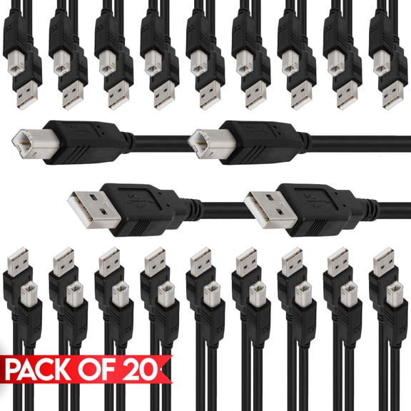 Cmple - [20 PACK] 3 FT USB A to B Cable USB 2.0 A Male to B Male Printer Cord for Samsung, Xerox, Canon Pixma, HP Officejet Envy, Epson Workforce, Brother, Silhouette Cameo, Dell, Scanner, Fax