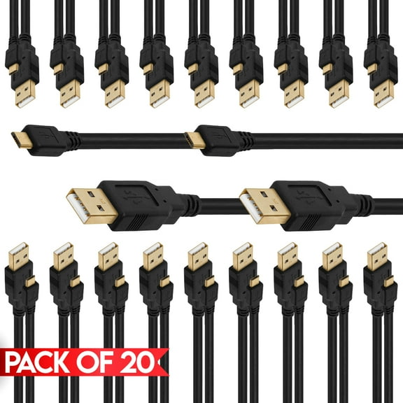 Cmple - [20 PACK] 3 Feet Micro USB Cord USB 2.0 A-Male to 5-Pin Micro B Cable Fast Charging/Data Cable High-Speed USB  Charger Cable for Smartphone, Tablet, Portable Speaker, Headphone