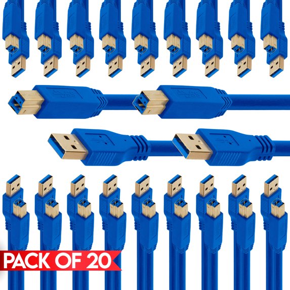 Cmple - [20 PACK] 6 FT USB Type B Cord, SuperSpeed USB A to USB B Cable, USB 3.0 Transfer Rate 5 Gbps Compatible with Monitors, Printers, Scanners, External Hard Drives, Card Readers, USB Hubs