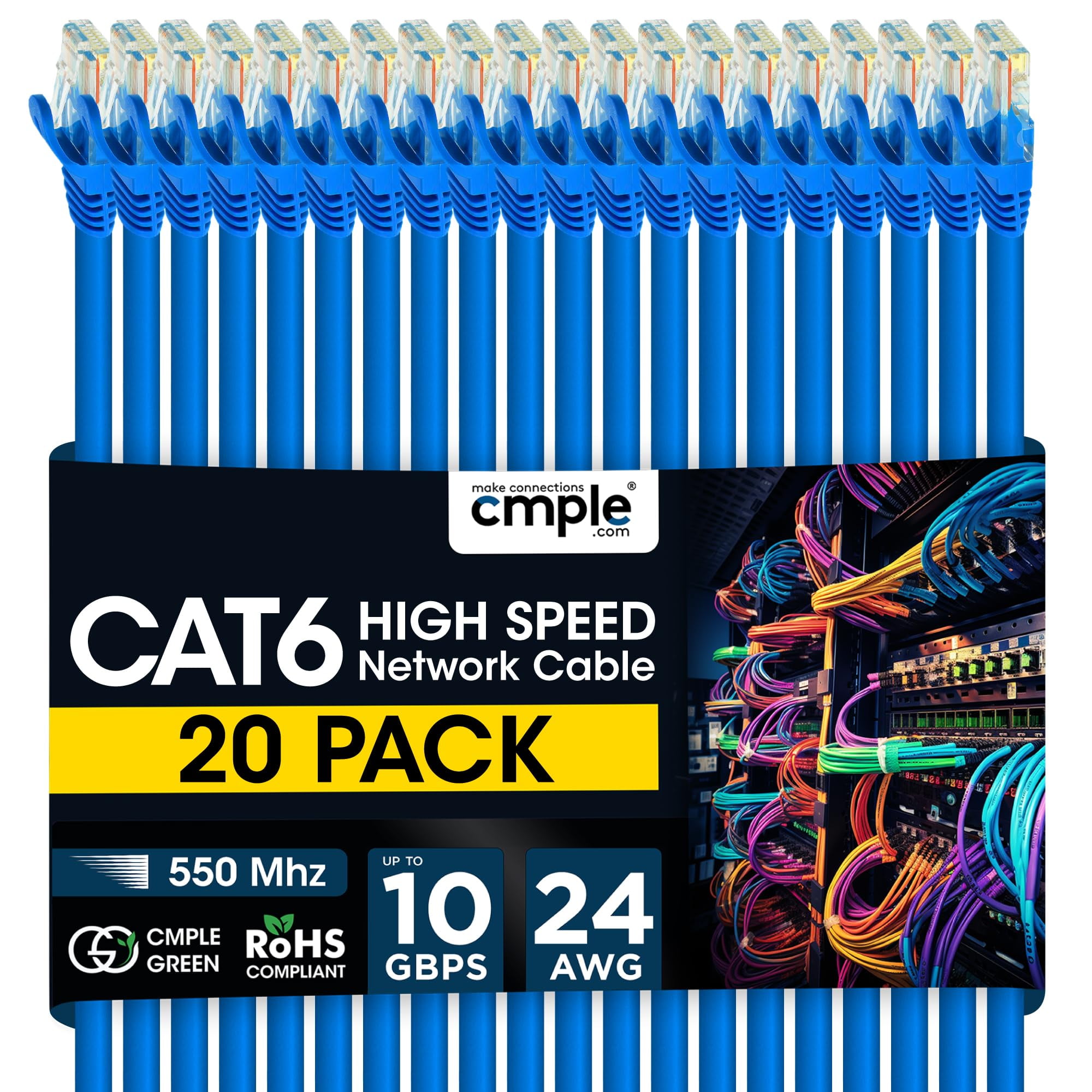 Cmple - 20 Pack Cat6 Ethernet Cable 7 ft Cat 6 Network Cables with RJ45 ...