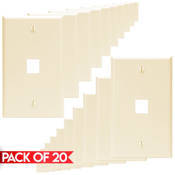 Cmple - [20 Pack] 1 Port Keystone Wall Plate, Snap-In Keystone Jack Faceplate, QuickPort Wall Plate, Single Gang Wallplate with One Standard Size Keystone Hole, Ivory