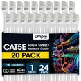 thumbnail image 1 of Cmple - 20 Pack Cat5e Ethernet Cable 7ft Internet Patch Cord with RJ45 Connectors 1 Gigabit Router Cables 350Mhz LAN Wire - White, 1 of 9