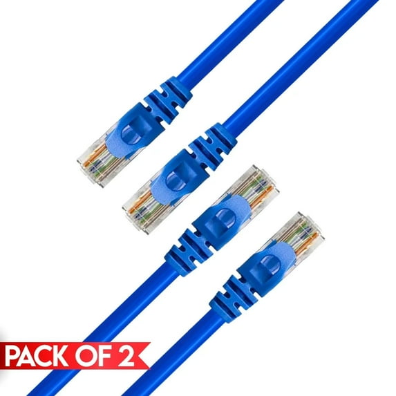 Cmple - 2 Pack Cat6 Ethernet Cable 7 ft Cat 6 Network Patch Cord with RJ45 Connectors 10Gbps Router LAN Ethernet Cables 550Mhz Cat 6 Wire - Blue