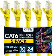 Cmple   5 Pack Cat6 Ethernet Cable 1.5 ft, High Speed Cat6 Internet Network Cord, Ethernet Patch Cables, Computer LAN Wire with Snagless RJ45 Connectors - Yellow