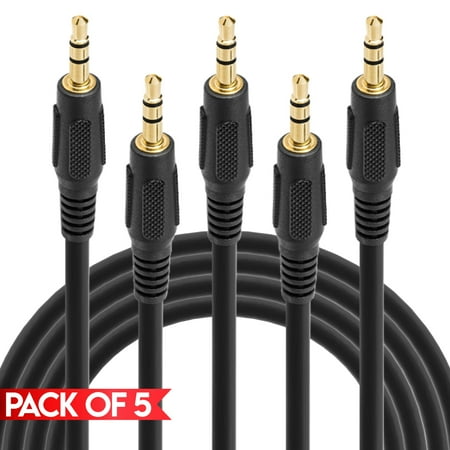 Cmple - [5 PACK] 12 FT 3.5mm Audio Cable, Male to Male Stereo Aux Cord, Stereophonic Sound for Headphones, Speakers, Car, Home Stereos, Smartphones, Tablets, PC, Mac, iPod, iPad, Game Consoles