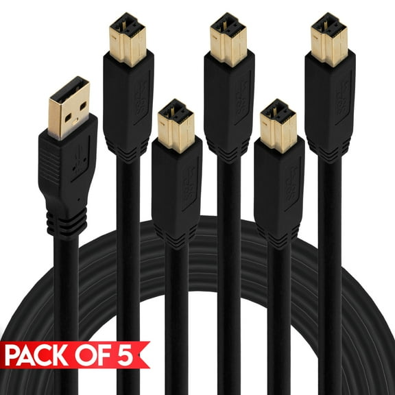 Cmple - [5 PACK] 3 FT USB-A to USB-B Cable, USB 3.0 A to B Cord, SuperSpeed USB 5 Gb/s for Computer, PC, Mac, External Storage, Hard Drive Enclosures, USB Hubs, Computer Monitors, Printers, Scanners