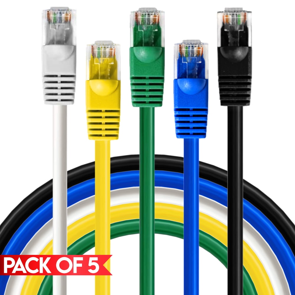 Cmple [5 PACK] 3 Feet Cat5e Cable, Patch Cord with RJ45 Connectors, Cat5 Wire