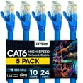 thumbnail image 1 of Cmple - 5 Pack Cat6 Ethernet Cable 3 ft, High Speed Cat6 Internet Network Cord, Ethernet Patch Cables, Computer LAN Wire with Snagless RJ45 Connectors - Blue, 1 of 7