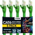 thumbnail image 1 of Cmple – 5 Pack Cat6 Ethernet Cable 3 ft, High Speed Cat6 Internet Network Cord, Ethernet Patch Cables, Computer LAN Wire with Snagless RJ45 Connectors - Green, 1 of 8