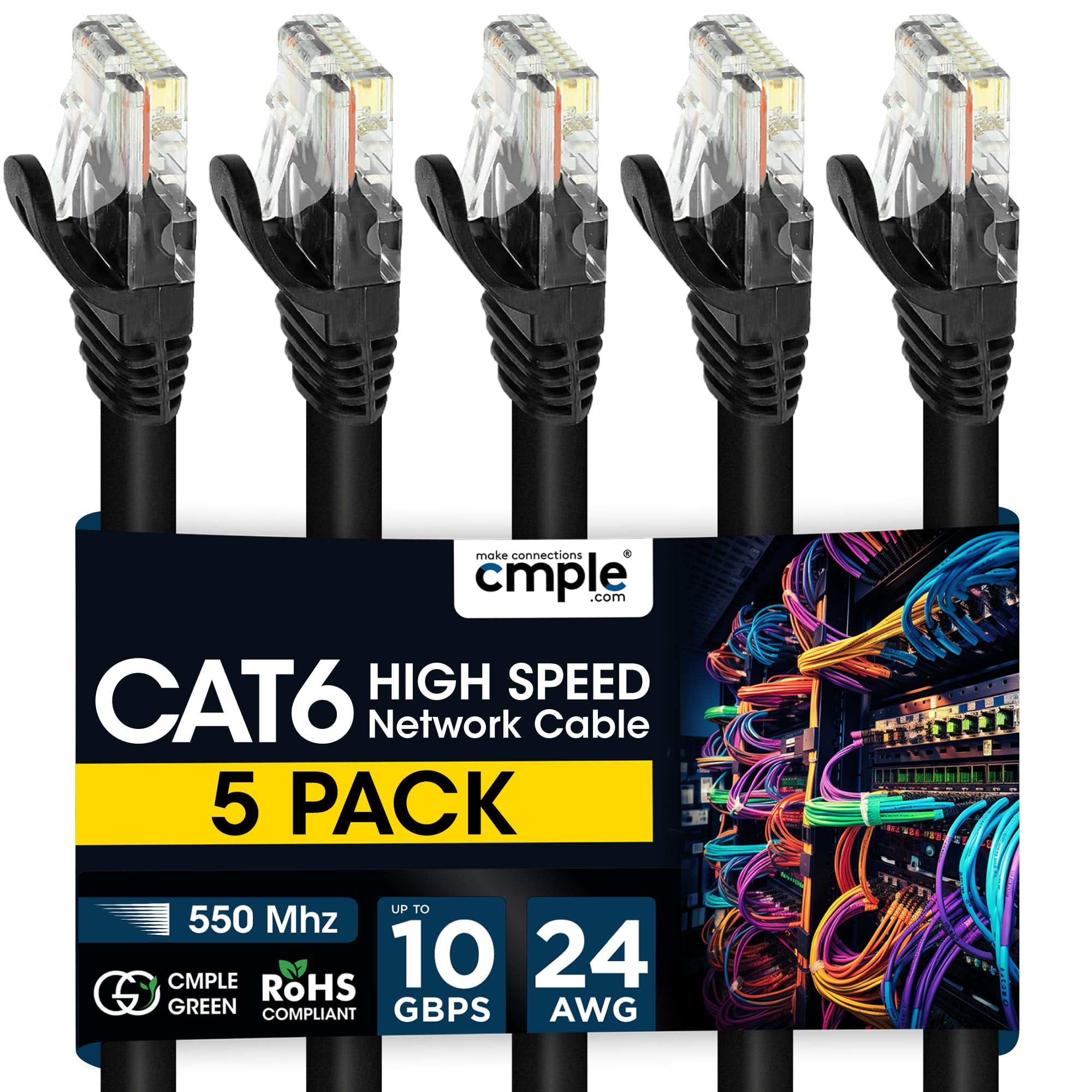 Lot De 10 Câbles Réseau Cat6 – 1 Ft (30 Cm) – Violet – Neufs
