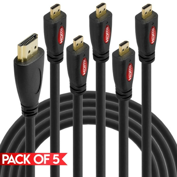 Cmple - [5 PACK] 6 FT Micro HDMI to HDMI Cable Adapter, 4K 60Hz Ethernet Audio Return Channel, for Camera, GoPro, Sony, Nikon, Raspberry Pi, Laptop, Lenovo, Asus, Game Consoles Retroid Pocket
