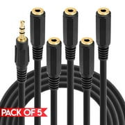Cmple - [5 PACK] 6 Inches 3.5mm Extension Cable, Aux Male to Female Cord, Stereo Audio Cable for TV, Car, Phone, Hi-Fi System, PC, iPod, MP3 Player, Headphone, Speakers, Headset, Amplifier, Soundbar
