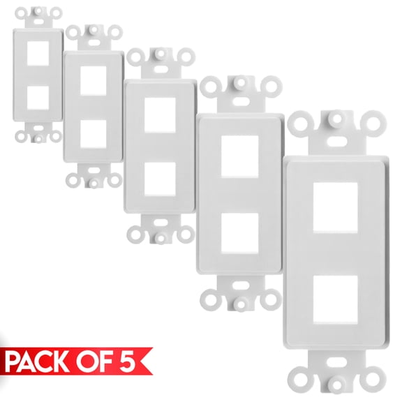Cmple - 5 Pack 2 Port Decorator Wall Plate Insert 1-Gang Keystone Faceplate Standard Keystone Jack Decorative Wall Plate - White