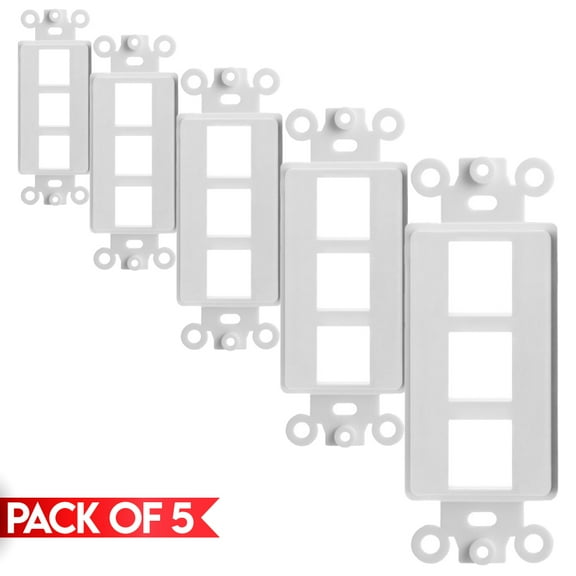 Cmple - 5 Pack 3 Port Decorator Wall Plate Insert 1-Gang Keystone Faceplate Standard Keystone Jack Decorative Wall Plate - White