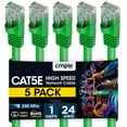 thumbnail image 1 of Cmple - 5 Pack Cat5e Ethernet Cable 10 ft, Router Patch Cord, Fast Internet Cat5 Cables, RJ45 Connectors, Computer LAN Network Wire - Green, 1 of 9