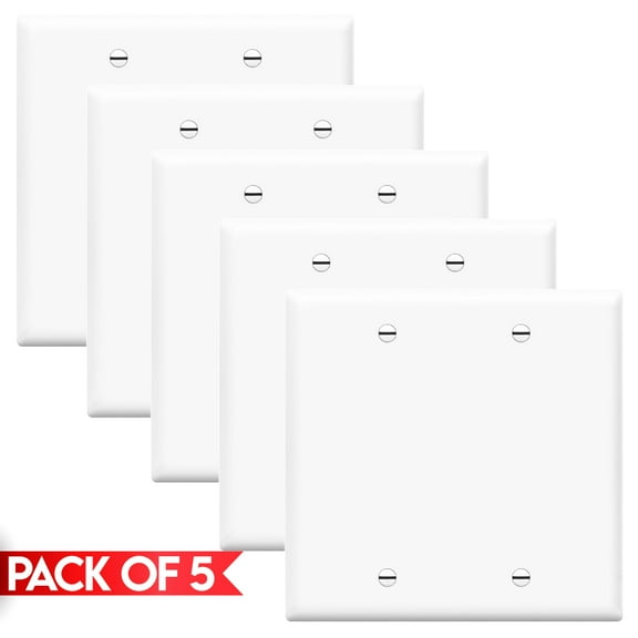 Cmple - [5 Pack] Dual Gang Blank Wall Plate, White 2 Gang Wallplate Cover, Face Plate Bracket Blank Filler, Standard Size No Device Wall Plate with Screws
