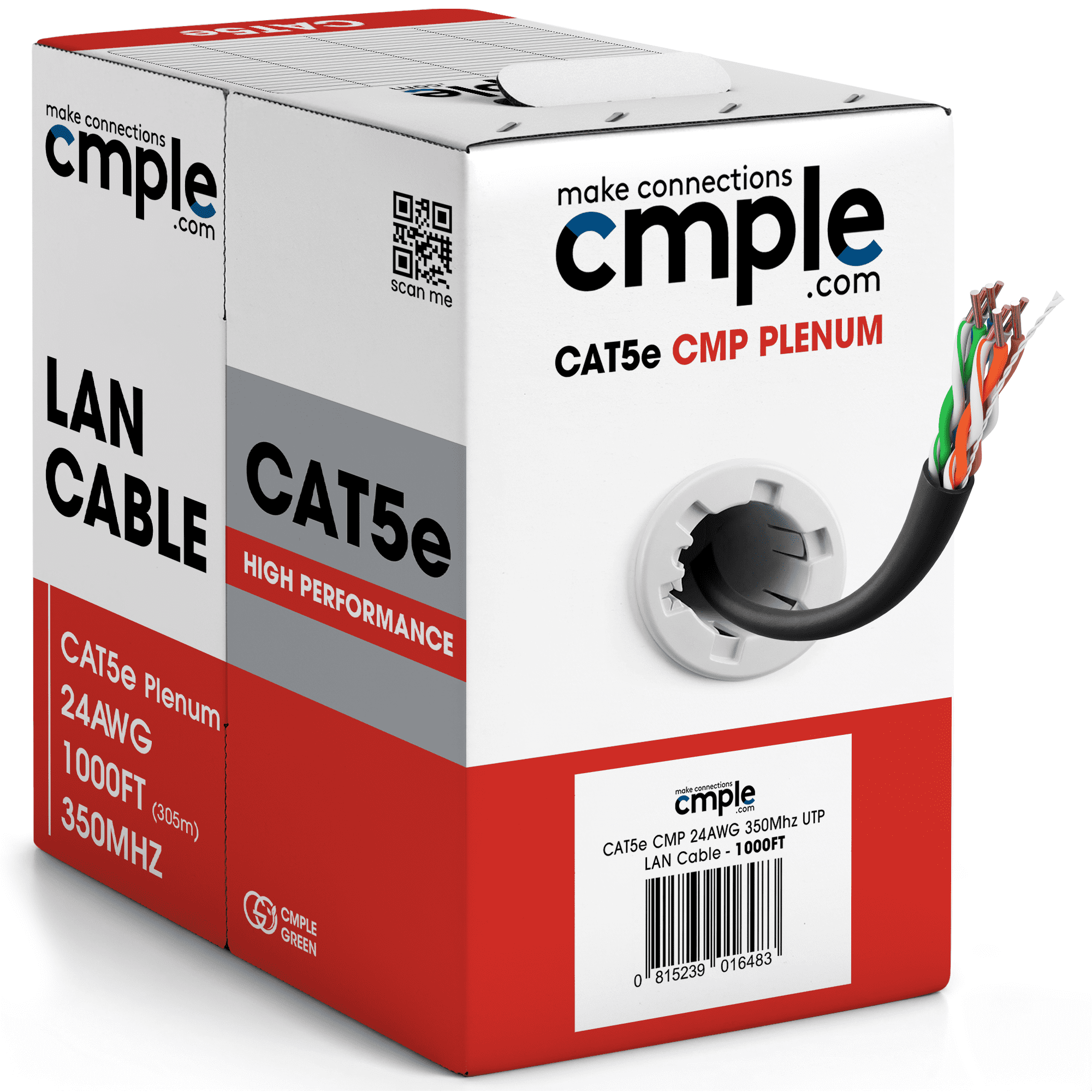 Cmple - Cat5e Plenum Cable 1000ft, CMP, Black, 350MHz Gigabit Ethernet Cord Solid Network Internet Wire Bulk UTP