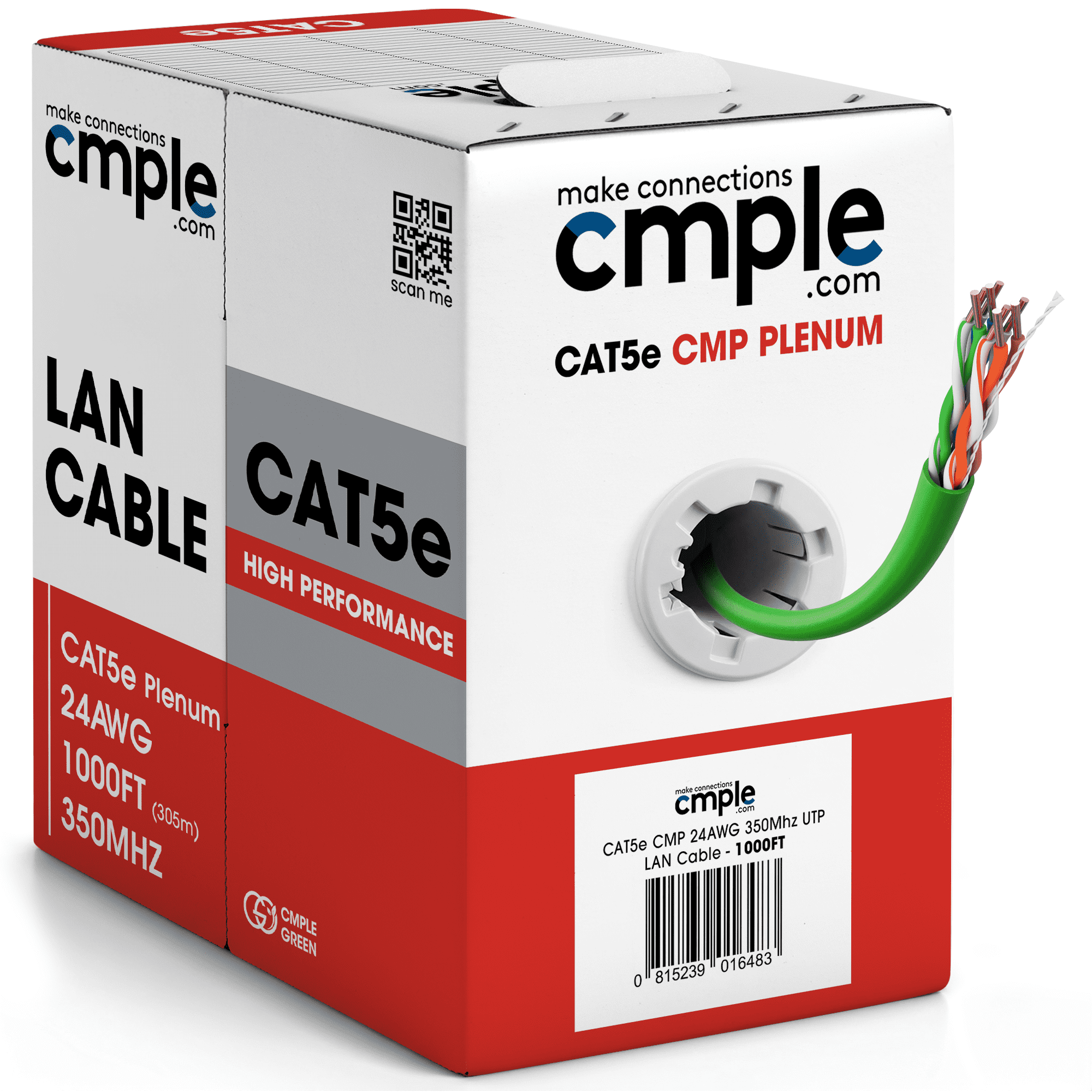 Cmple - Cat5e Plenum Cable 1000ft, CMP, Green, 350MHz Gigabit Ethernet Cord Solid Network Internet Wire Bulk UTP