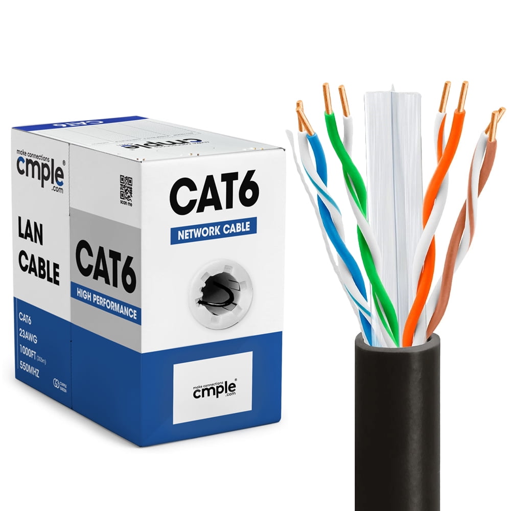 FS Cat6 1000ft Red PVC CMR UL Bulk Cable, Unshielded (utp), Solid, Pure Bare Copper, 23AWG, 550Mhz, Bulk Ethernet Cable 123971