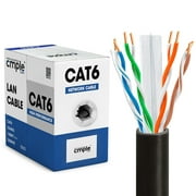 Cmple - Cat6 Cable 1000ft Bulk Lan Ethernet Cat 6 Wire Network UTP 23AWG CMR Riser 10Gbps 550 MHz Pull Box 1000 Feet, Black