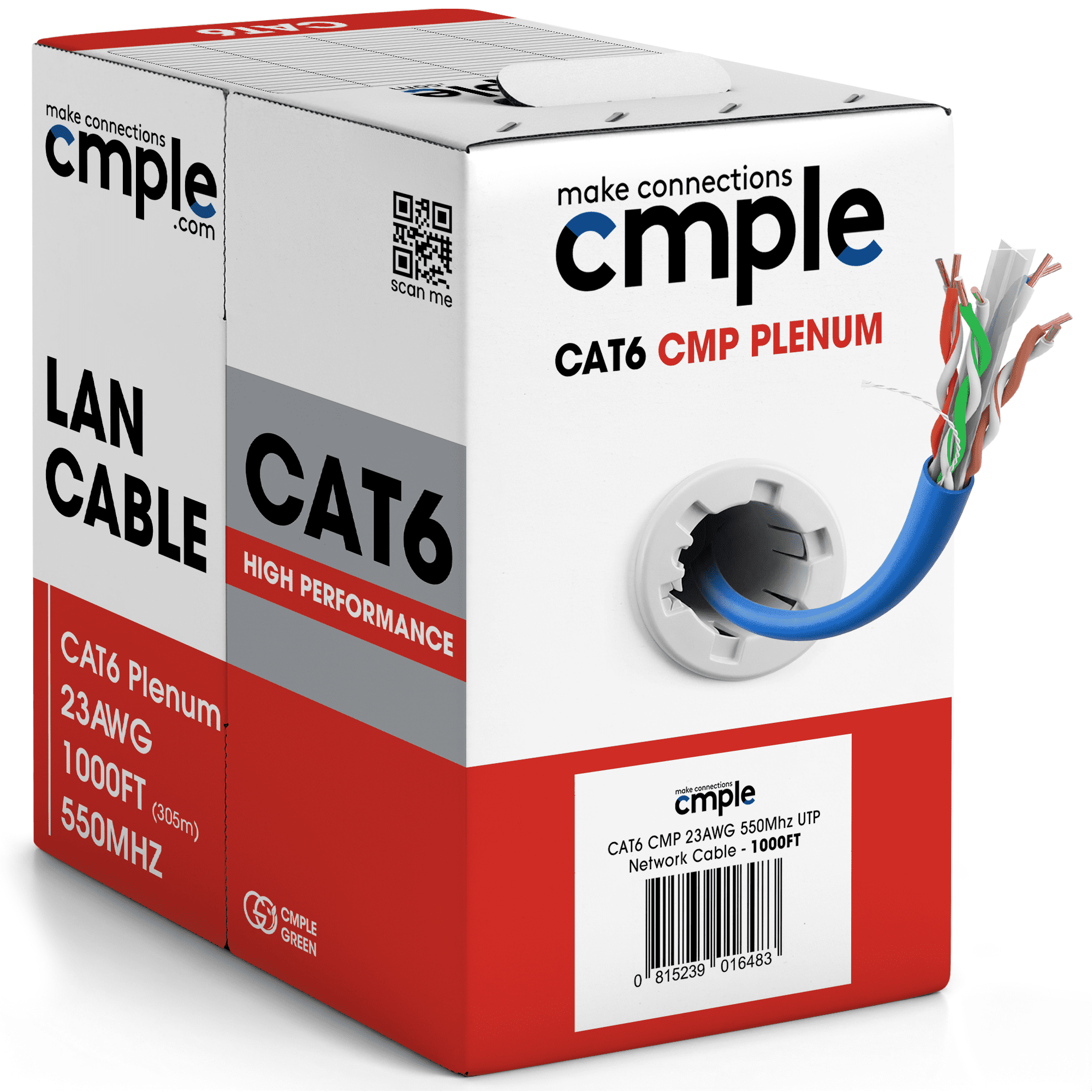 Cmple - Cat6 Ethernet Cable 1000ft Bulk CMP Plenum Rated, 23AWG 550MHz LAN Cable for Gigabit Network, PoE Devices & VoIP Phones - Blue