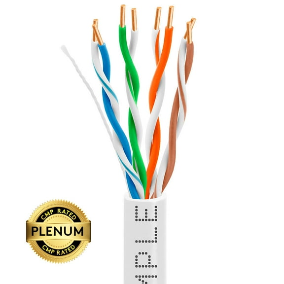Cmple - PLENUM CAT5E Bulk Cable UTP 24AWG CMP Rated Bare Copper 1000ft Solid White