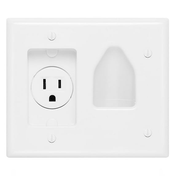 Cmple - Wall plate - Recessed Low Voltage Wall Plate WITH Recessed Power - White