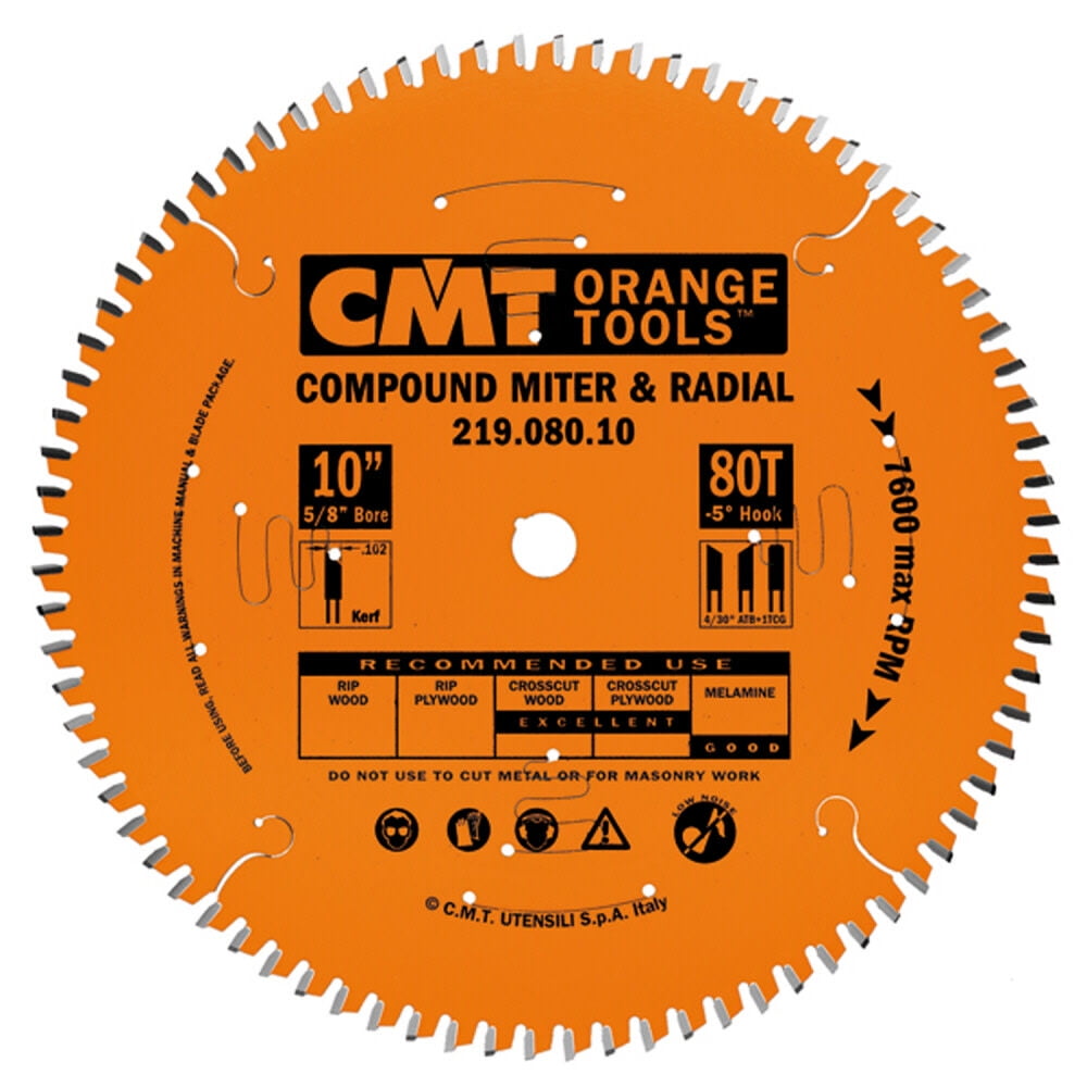 CMT 219.090.12 Industrial Sliding Compound Miter & Radial Saw Blade, 12-Inch x 90 Teeth 4/30° ATB+1TCG Grind with 1-Inch Bore, PTFE Coating