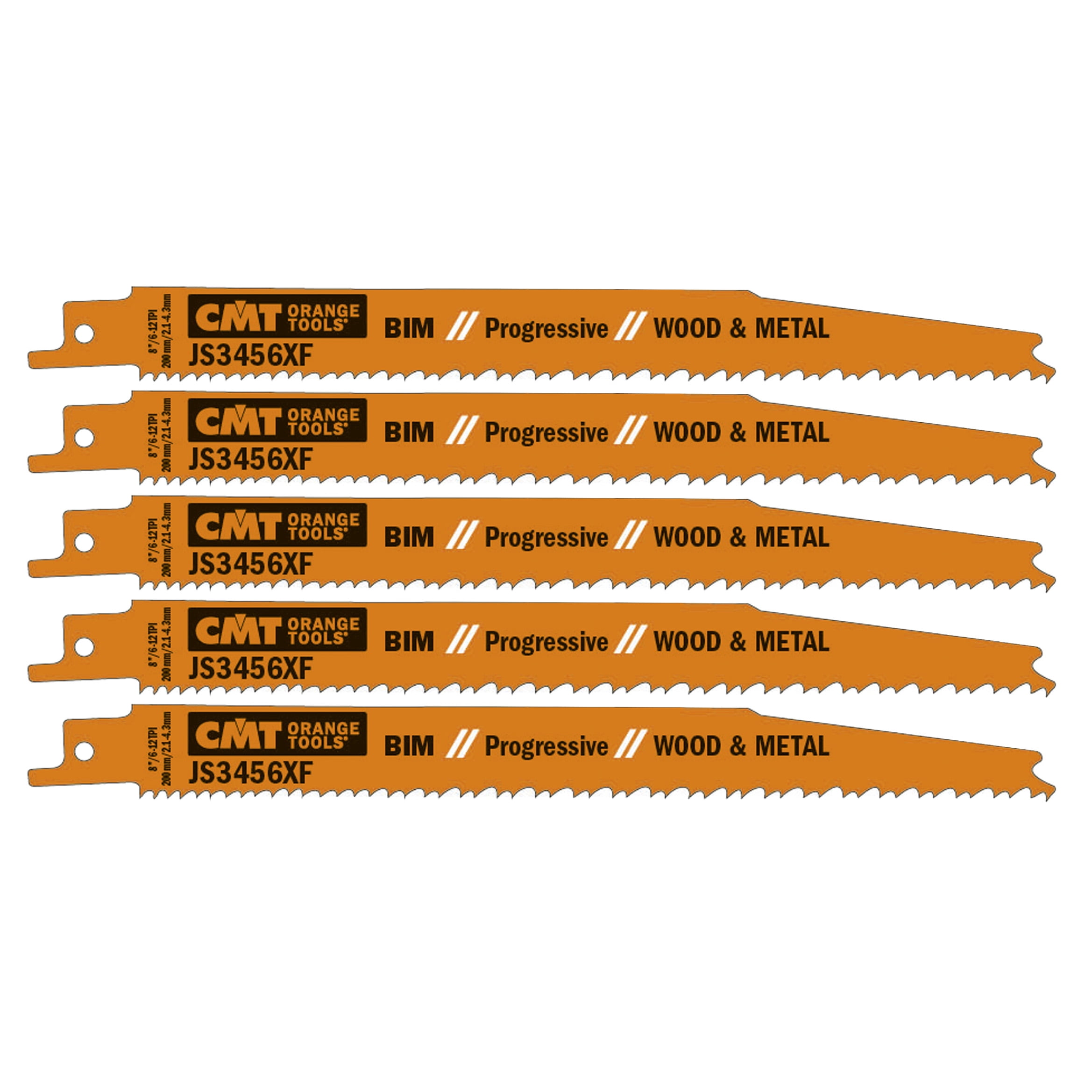 CMT JS3456XF-5 6-12 TPI 5-Piece 7-Inch Bimetal Saw Blades for Reciprocating Saws