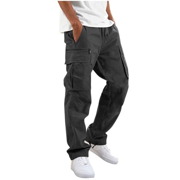 Cmtiyu Cargo Pants for Men, Casual Straight Leg Elastic Waist Drawstring Hiking Pants with Multi Pockets, Baggy Outdoor Jogger Sweatpants, M-3XL