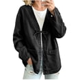 thumbnail image 1 of Cmtiyu Denim Jacket for Women, Long Sleeve Drawstring V Neck Open Front Washed Denim Jackets, Casual Loose Fit Outerwear Jacket with Pockets, S-3XL, 1 of 9