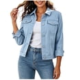 thumbnail image 1 of Cmtiyu Denim Jackets for Women, Solid Color Long Sleeve Down Collar Button Jean Jackets, Casual Daily Fall Denim Coats with Pockets S-2XL, 1 of 6