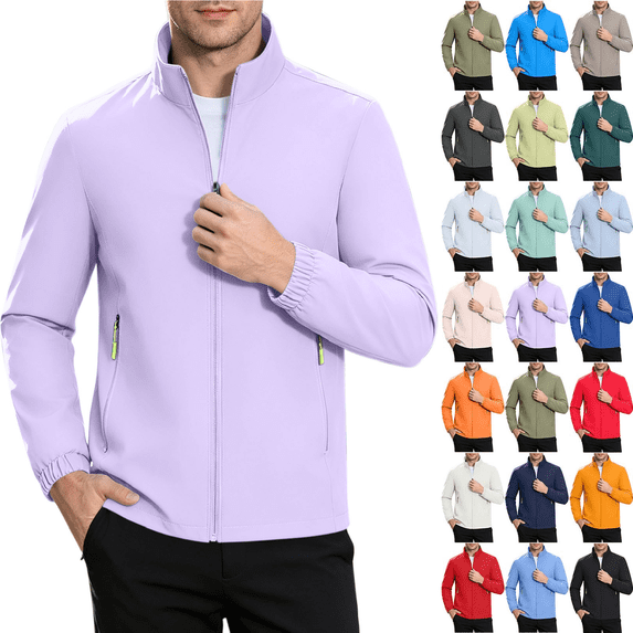 Cmtiyu Fashion Jackets for Men Casual Long Sleeve Stand Neck Outdoor Zip Up Purple Jackets with Zip Pockets XXS-3XL
