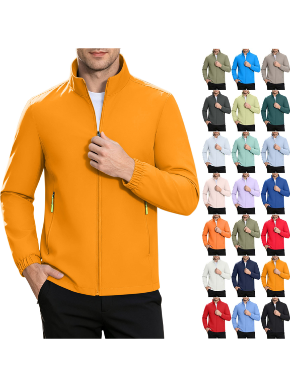 Fashion Jackets for Men Casual Long Sleeve Stand Neck Outdoor Zip Up Yellow Jackets with Zip Pockets XXS-3XL