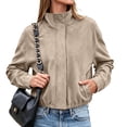 thumbnail image 1 of Cmtiyu Fashion Jackets for Women Long Sleeve Stand Neck Button Khaki Zip Up Jacket Casual Fall Outerwear Coat with Pockets S-2XL, 1 of 7