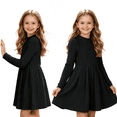 thumbnail image 1 of Cmtiyu Girls Fall Dresses Long Sleeve Crew Neck Pocket Ribbed Knit Dress Soft Lightweight Casual Black A Line Swing Dress for Girls 5-15 Years, 1 of 9