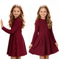 thumbnail image 1 of Cmtiyu Girls Fall Dresses Long Sleeve Crew Neck Pocket Ribbed Knit Dress Soft Lightweight Casual Red A Line Swing Dress for Girls 5-15 Years, 1 of 9