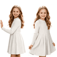 thumbnail image 1 of Cmtiyu Girls Fall Dresses Long Sleeve Crew Neck Pocket Ribbed Knit Dress Soft Lightweight Casual White A Line Swing Dress for Girls 5-15 Years, 1 of 9