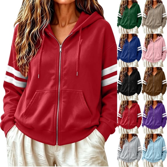 Cmtiyu Hoodies for Women Fall Drawstring Zip Up Hoodie Sweatshirts with Pockets Casual Loose Fit Long Sleeve Athletic Hooded Cardigans S-2XL