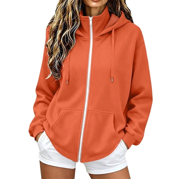 Cmtiyu Hoodies for Women, Fall Fashion Long Sleeve Turtleneck Zip Up Hoodie, Casual Loose Outdoor Hooded Sweatshirts with Pockets, S-3XL