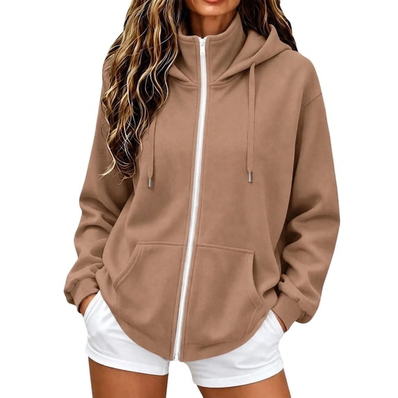 Cmtiyu Hoodies for Women, Fall Fashion Long Sleeve Turtleneck Zip Up Hoodie, Casual Loose Outdoor Hooded Sweatshirts with Pockets, S-3XL