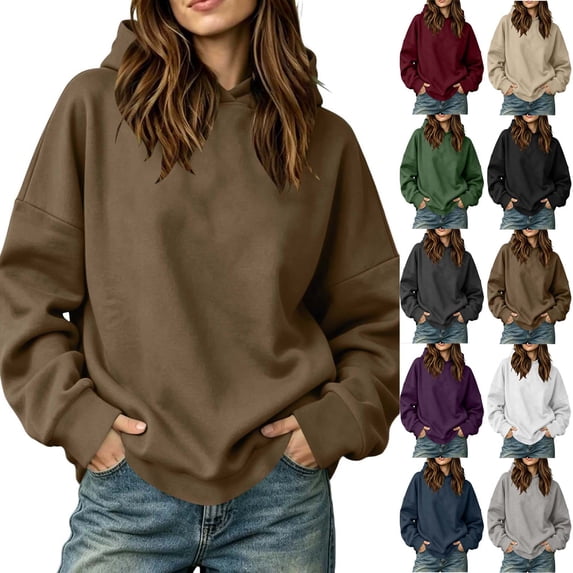 Cmtiyu Hoodies for Women Oversized Drop the Shoulder Long Sleeve Hooded Sweatshirts Fall Fashion Loungwear Pullover Tops S-2XL