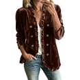 thumbnail image 1 of Cmtiyu Jackets for Women Long Sleeve Open Front Double Button Ruffle Jackets Casual Soft Fall Outerwear Jacket with Pockets Brown S-3XL, 1 of 10