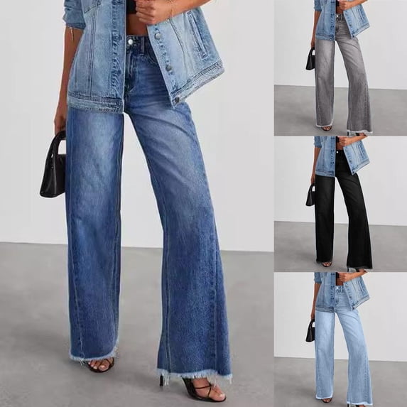 Cmtiyu Jeans for Women, Vintage High Waist Button Wide Leg Pants Whit Pockets, Loose Streetwear Trousers, S-2XL