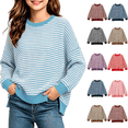 thumbnail image 1 of Cmtiyu Long Sleeve Shirts for Girls Striped Crew Neck Side Slit Pullover Sweatshirts with Ribbed Hem Casual Loose Girls Fall Tops Blue 5-15 Years, 1 of 10