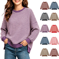 thumbnail image 1 of Cmtiyu Long Sleeve Shirts for Girls Striped Crew Neck Side Slit Pullover Sweatshirts with Ribbed Hem Casual Loose Girls Fall Tops Purple 5-15 Years, 1 of 10