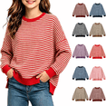 thumbnail image 1 of Cmtiyu Long Sleeve Shirts for Girls Striped Crew Neck Side Slit Pullover Sweatshirts with Ribbed Hem Casual Loose Girls Fall Tops Red 5-15 Years, 1 of 10