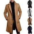 thumbnail image 1 of Cmtiyu Mens Wool Blend Trench Coats Plus Size Long Sleeve Notched Collared Button Mid Long Jackets Casual Business Winter Coats with Pockets M-5XL, 1 of 7